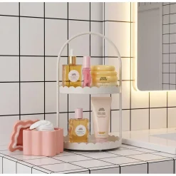 Serviteur salle de bain rond à poser 2 niveaux bord festoné métal Ø20xH34,5cm (3 modèles) < Gifi Hot
