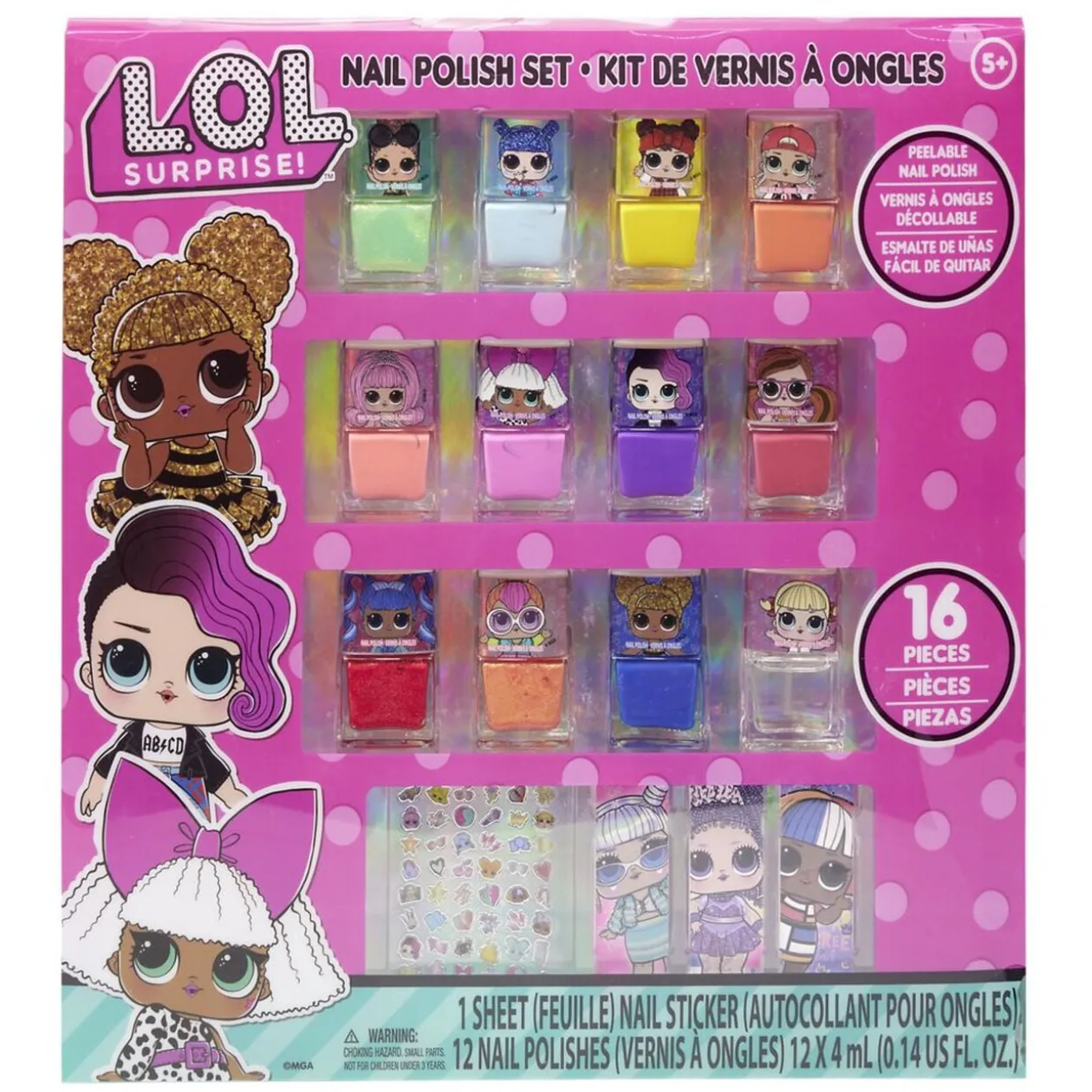 Set beauté enfant vernis nail art et 16 accessoires licences 29,5x29,5cm