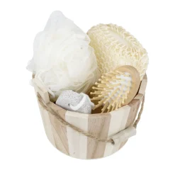 Set de bain 5 pièces seau/brosse/pierre/éponge/fleur de douche