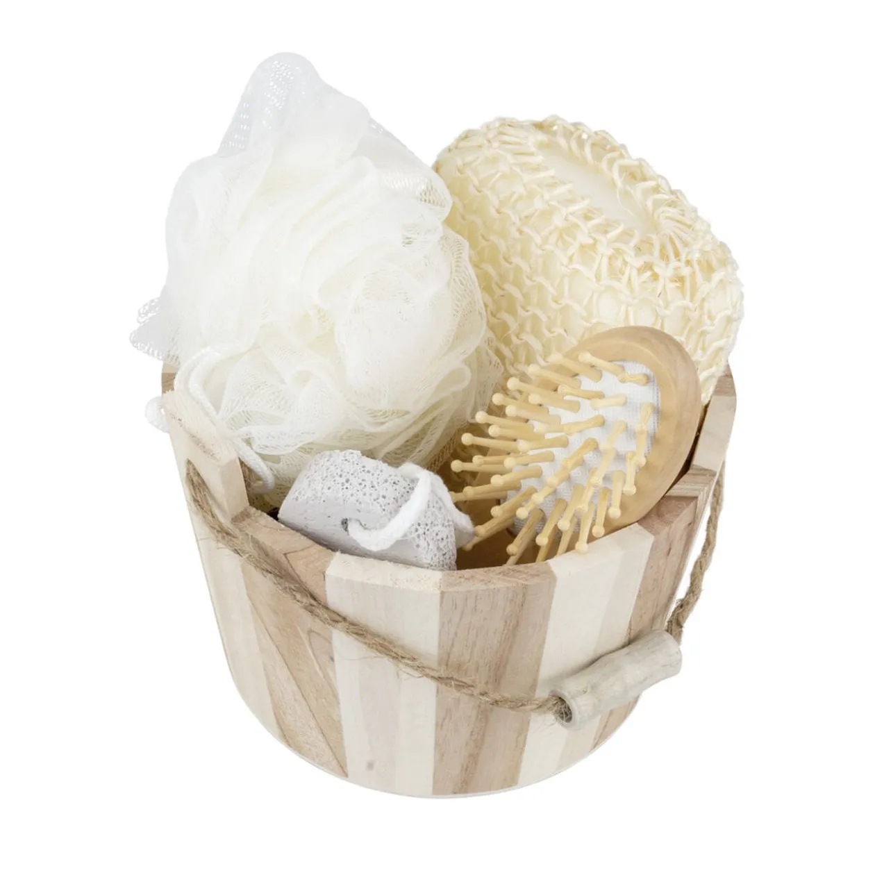 Set de bain 5 pièces seau/brosse/pierre/éponge/fleur de douche