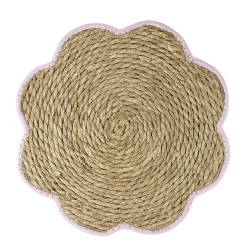 Set de table jonc de mer tressé et coton forme fleur contour rose Ø38cm < Gifi Sale