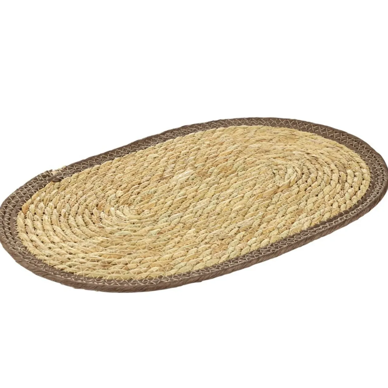 Set de table ovale jute naturel et bord marron 30x45cm