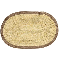 Set de table ovale jute naturel et bord marron 30x45cm