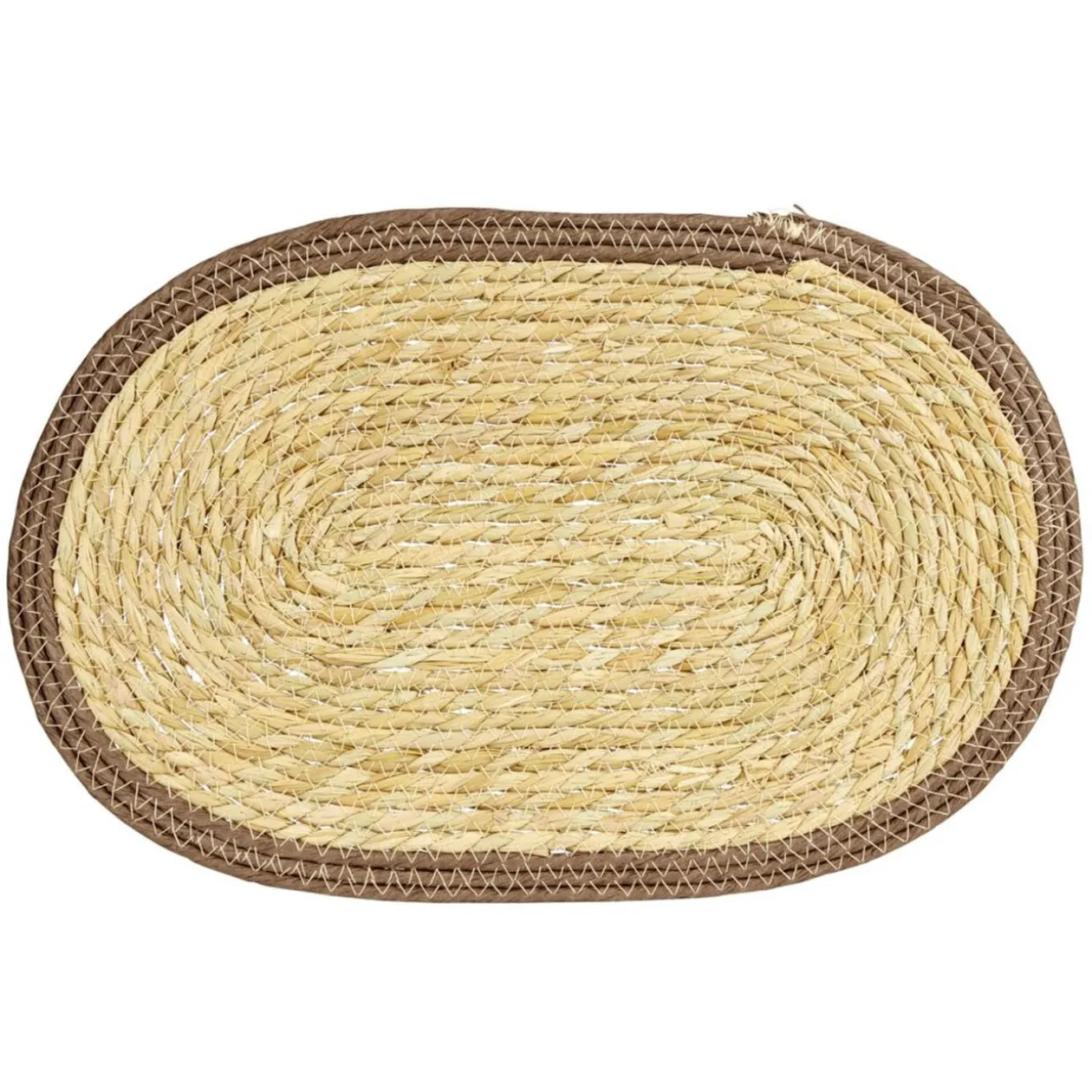 Set de table ovale jute naturel et bord marron 30x45cm