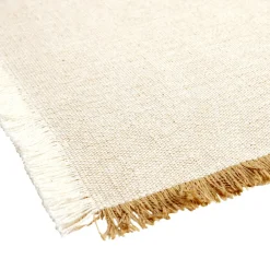 Set de table rectangulaire tissu beige et marron à frange