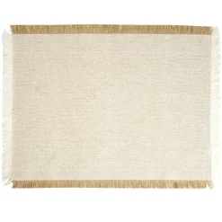 Set de table rectangulaire tissu beige et marron à frange