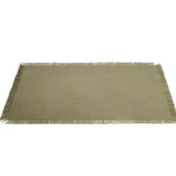 Set de table rectangulaire vert kaki uni 30x45cm rebord frange