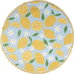 Set de table rond coton et paille citron jaune et bleu Ø35cm < Gifi Hot