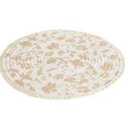 Set de table rond coton motif feuille automne jaune Ø35cm