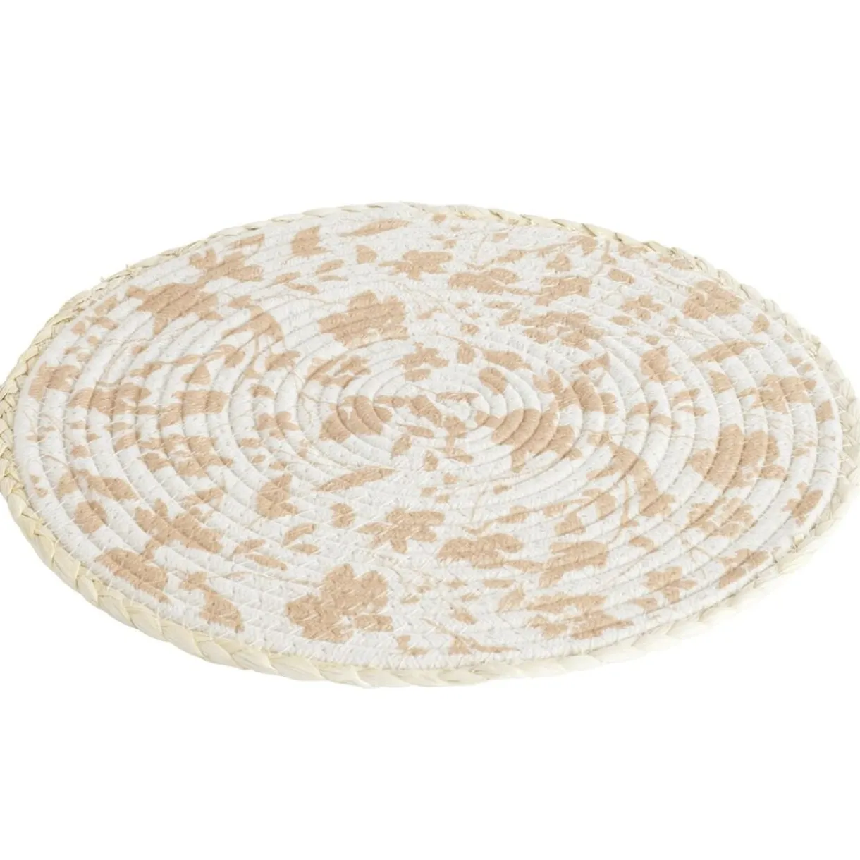 Set de table rond coton motif feuille automne jaune Ø35cm