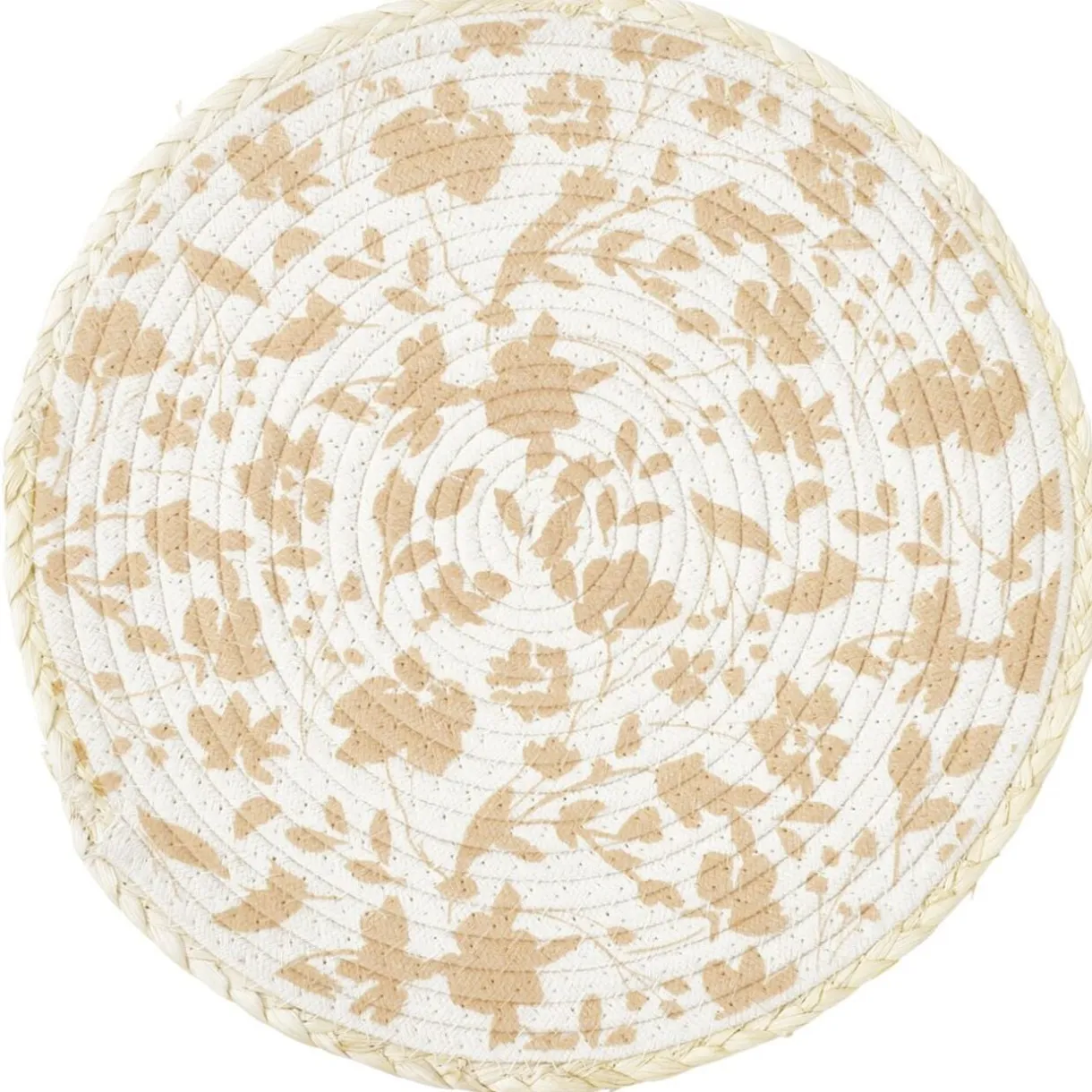 Set de table rond coton motif feuille automne jaune Ø35cm