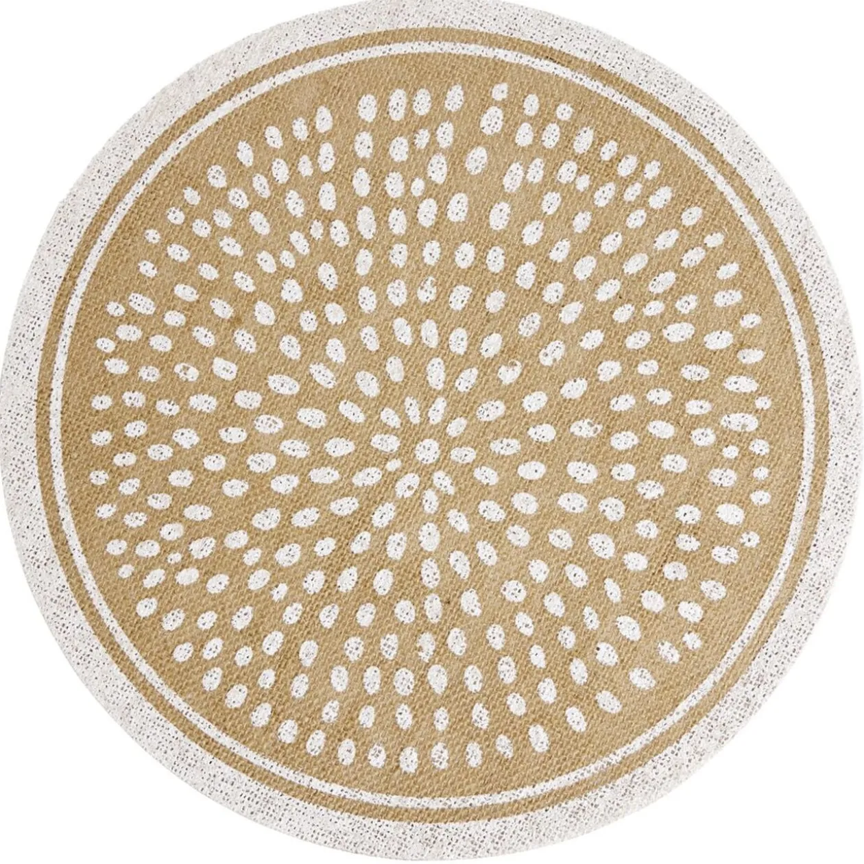Set de table rond en jute naturel et blanc motif spirale ou pois Ø38cm