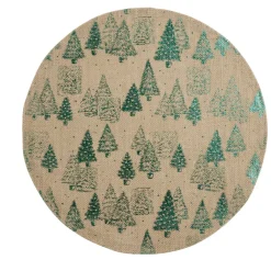 Set de table rond en jute naturel motifs sapins verts Ø38cm