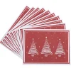 Set de table rouge décor sapin blanc x10