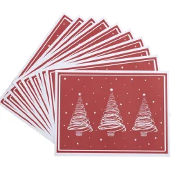 Set de table rouge décor sapin blanc x10