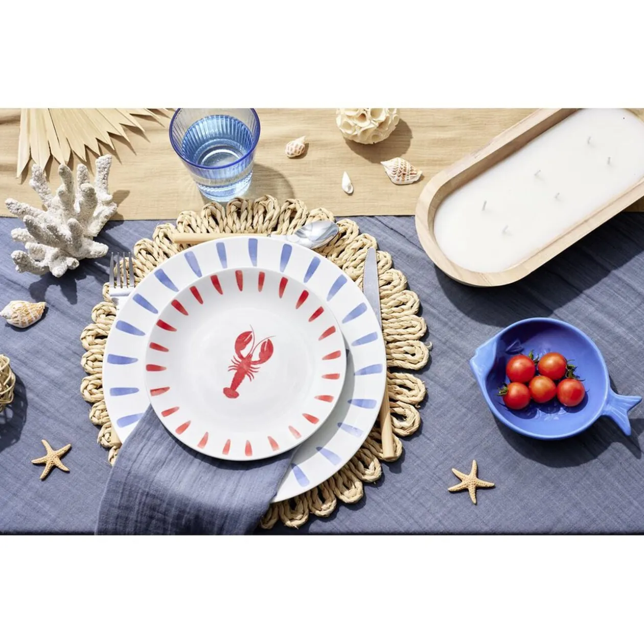 Set de table tressé en feuille de maïs beige Ø35cm