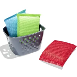 Set éponge vaisselle x3 avec panier de rangement plastique gris < Gifi Clearance