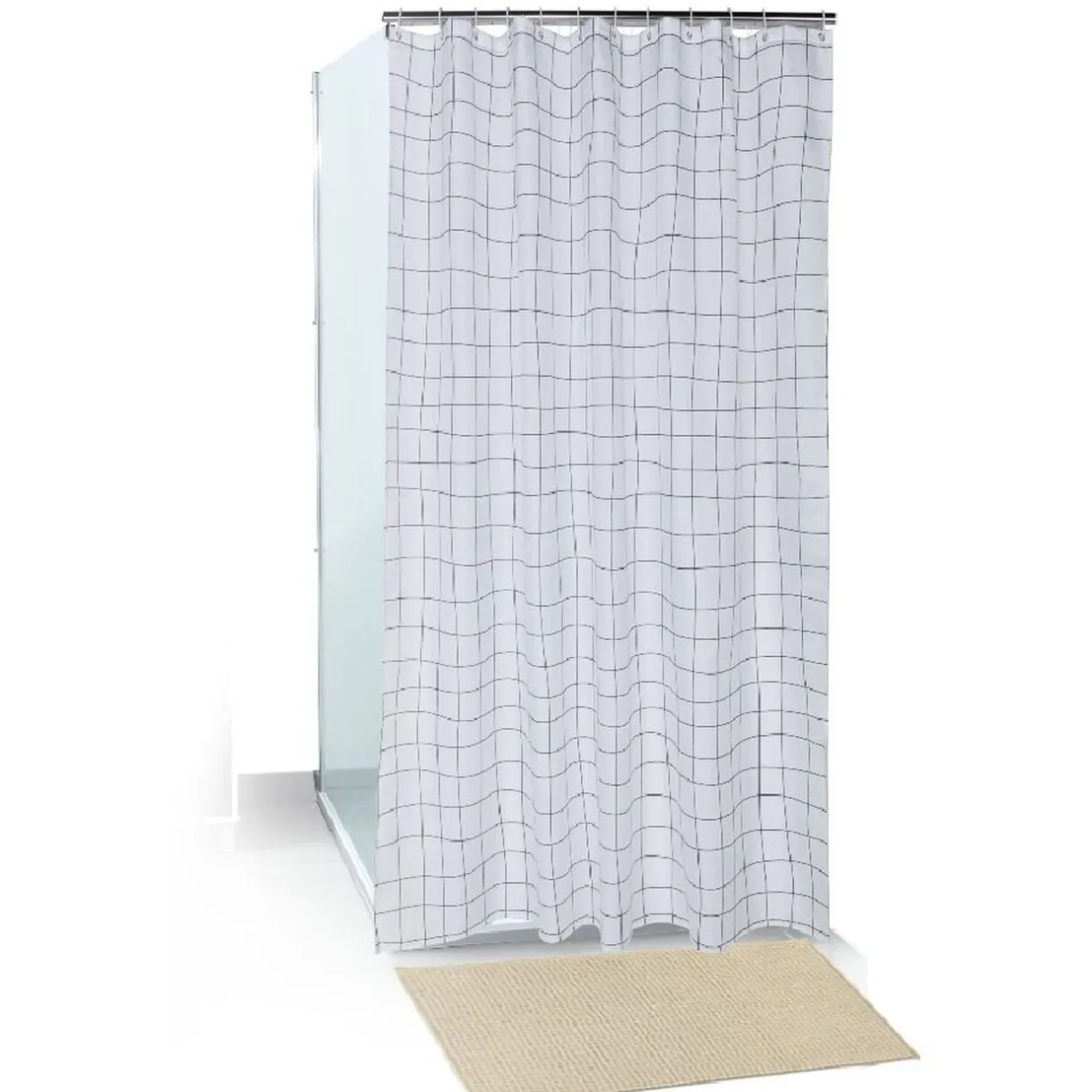 Set salle de bain tapis/rideau/anneaux - 2 modèles < Gifi Clearance