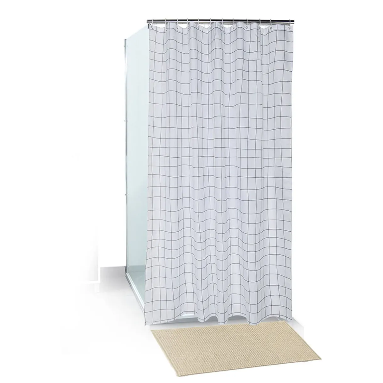 Set salle de bain tapis/rideau/anneaux - 2 modèles < Gifi Clearance