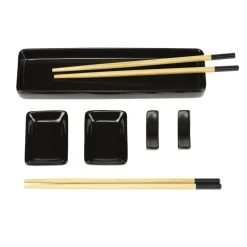 Set à sushis 2 personnes assiette coupelle baguettes et support 5 pièces