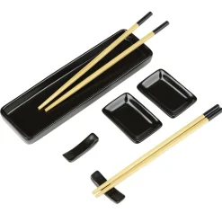 Set à sushis 2 personnes assiette coupelle baguettes et support 5 pièces