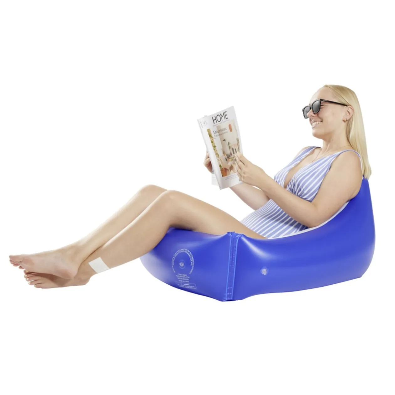 Siège de piscine gonflable forme triangle en plastique bleu 74x74xH25cm