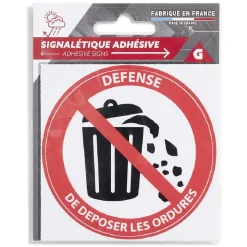 Signalétique adhésive "Défense de déposer les ordures" - 8x8 cm