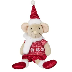 Souris de Noël effet fourrure à poser H45cm (2 modèles)