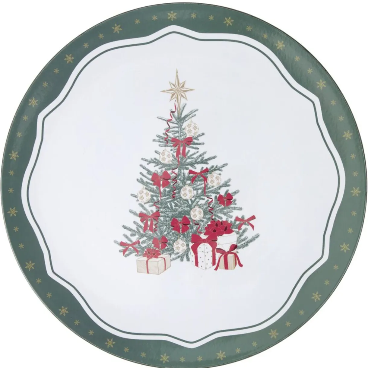 Sous-assiette imprimé contour vichy et branche de houx Ø33 cm vert < Gifi Discount