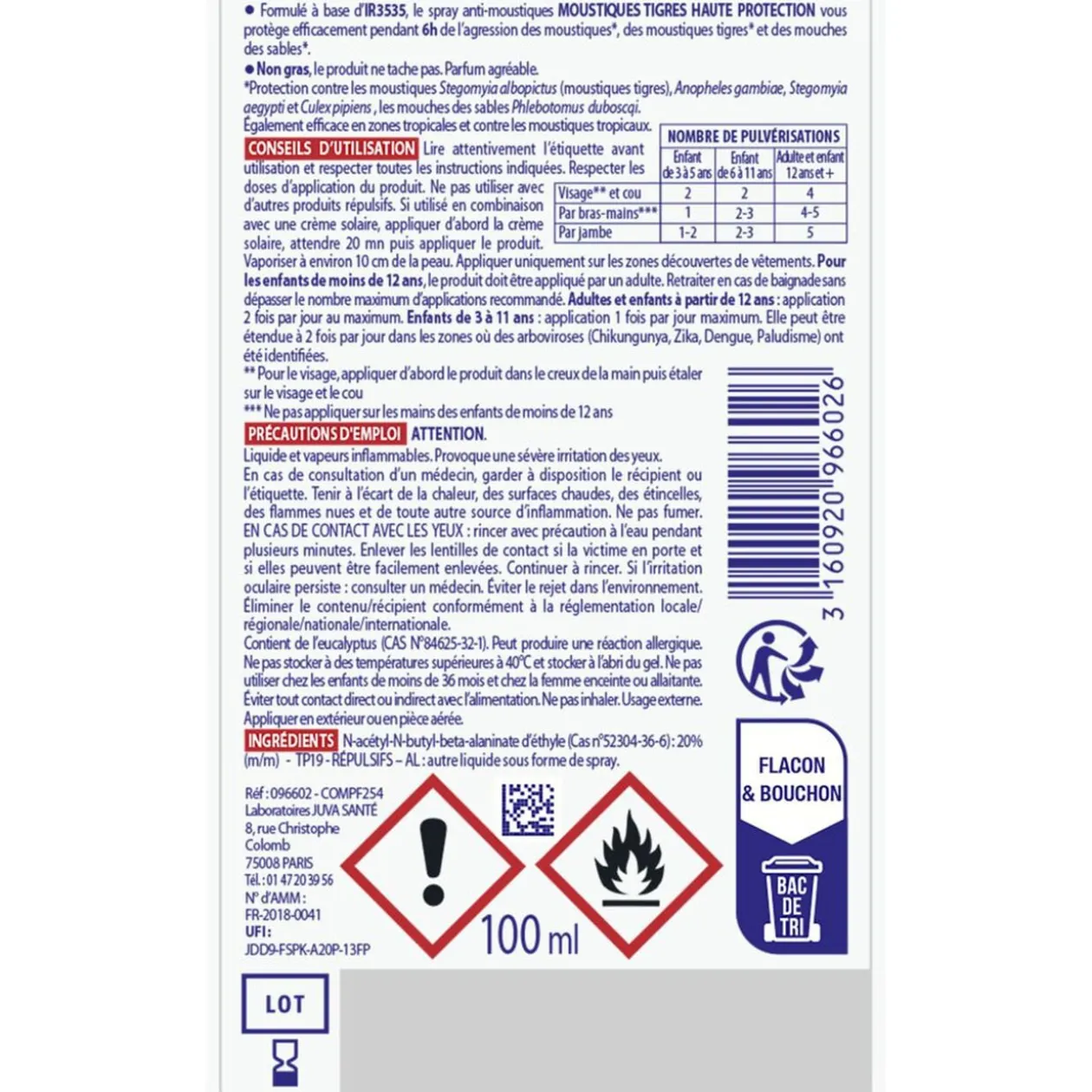 Spray anti-moustiques haute protection Marie Rose 6H de protection 100ml