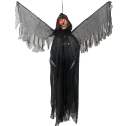 Squelette volant à suspendre lumineux noir yeux rouges 120xH170cm