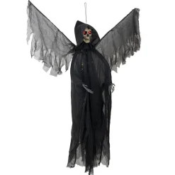 Squelette volant à suspendre lumineux noir yeux rouges 120xH170cm
