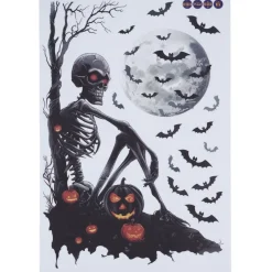 Sticker autocollant Halloween x4 squelette assis papier noir 29,5x45cm