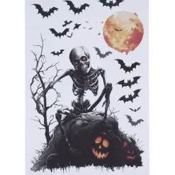 Sticker autocollant Halloween x4 squelette assis papier noir 29,5x45cm