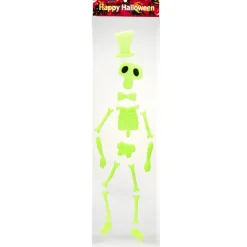 Sticker gel Halloween squelette chapeau vert phosphorescent 15xH55cm