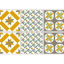 Sticker imitation carreau de ciment 15x15 cm moutarde x6 < Gifi Discount