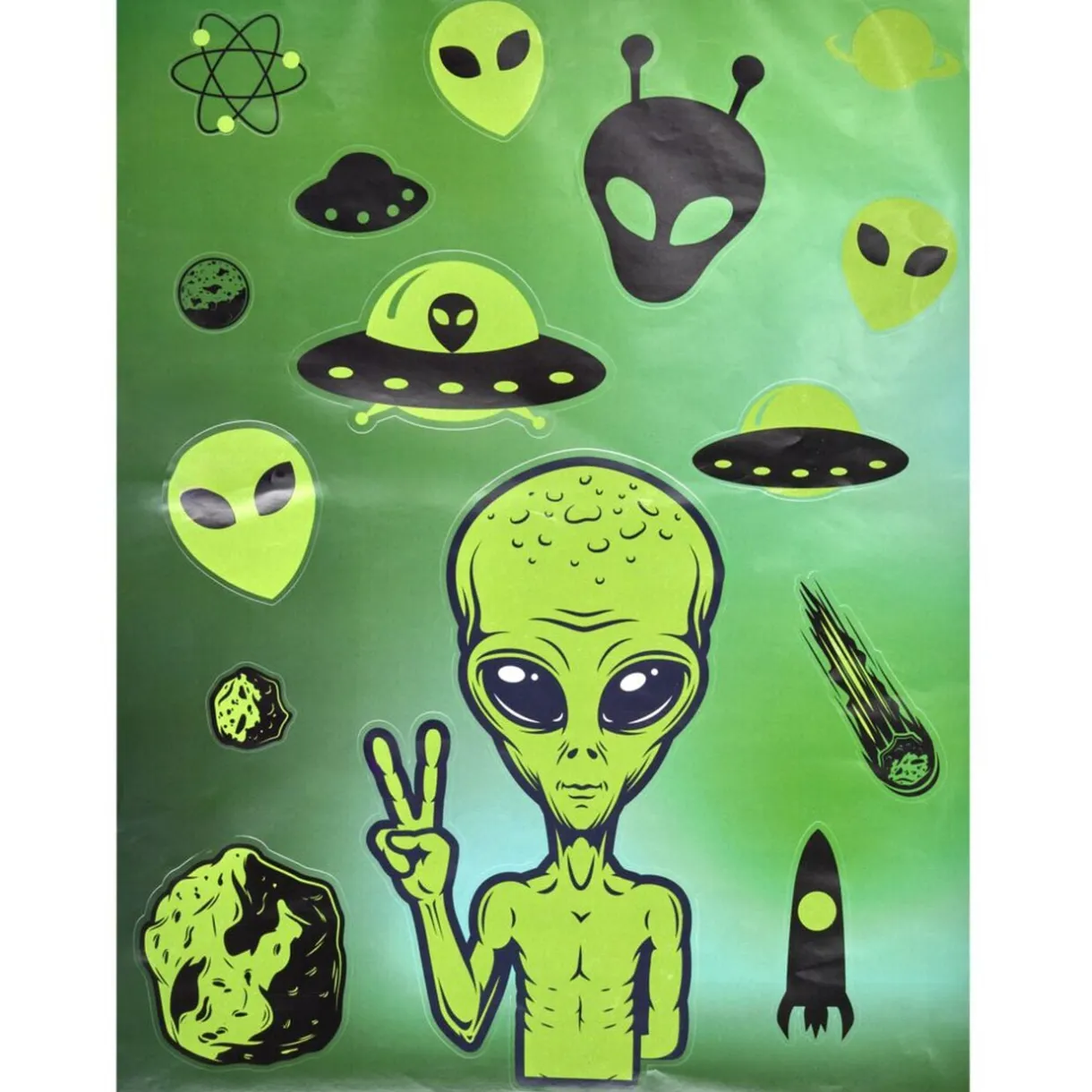 Stickers Halloween x4 phosphorescent alien vert < Gifi Outlet