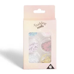 Strass autocollants pour ongles 6 pots paillettes rose bleu doré