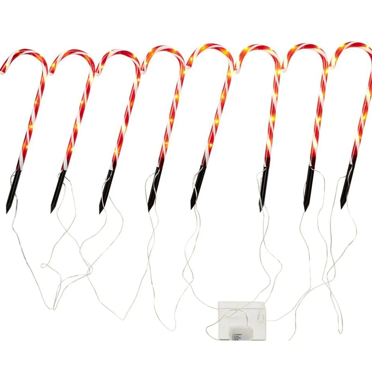 Sucre d'orge lumineux X8 7 LED H47 cm rouge et blanc