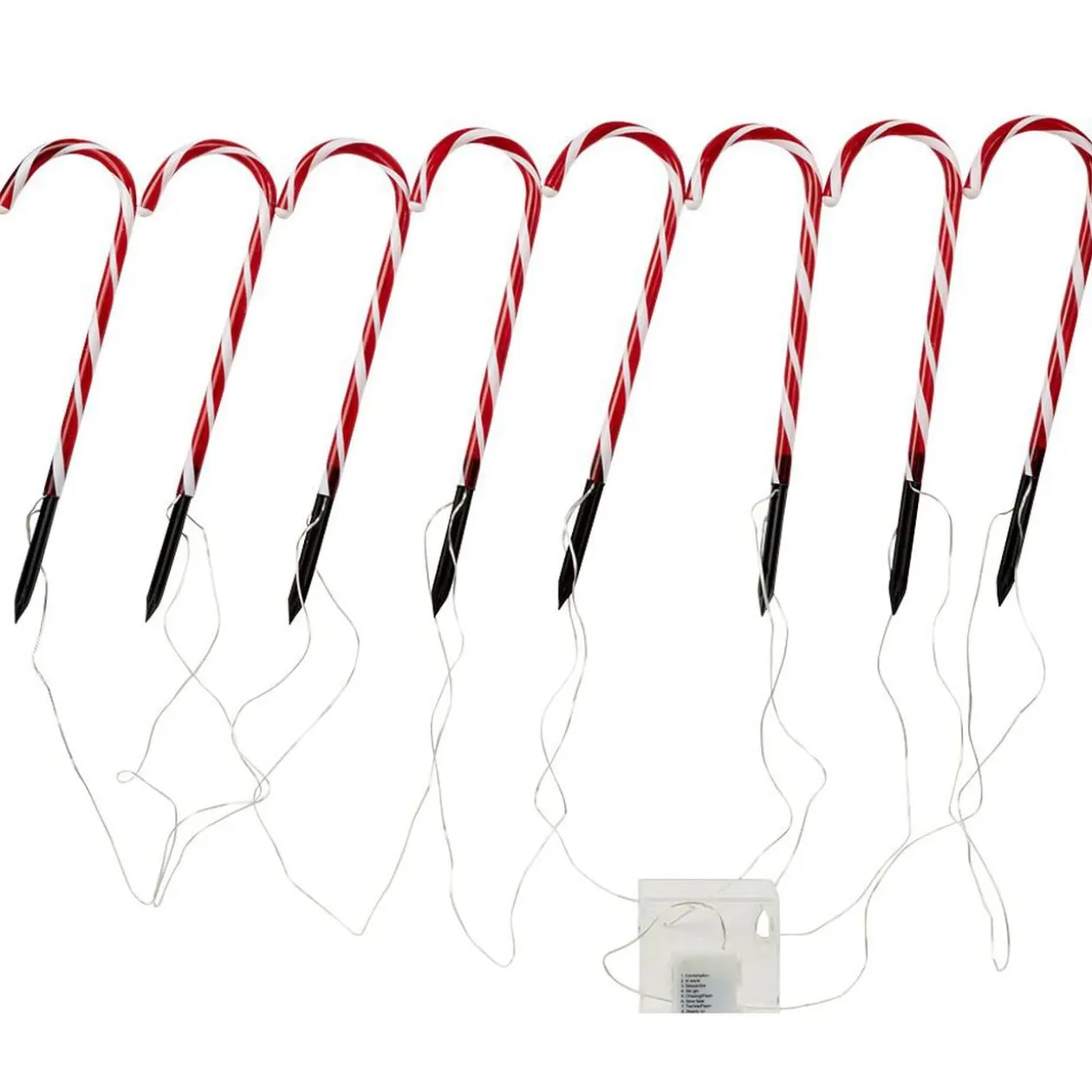 Sucre d'orge lumineux X8 7 LED H47 cm rouge et blanc