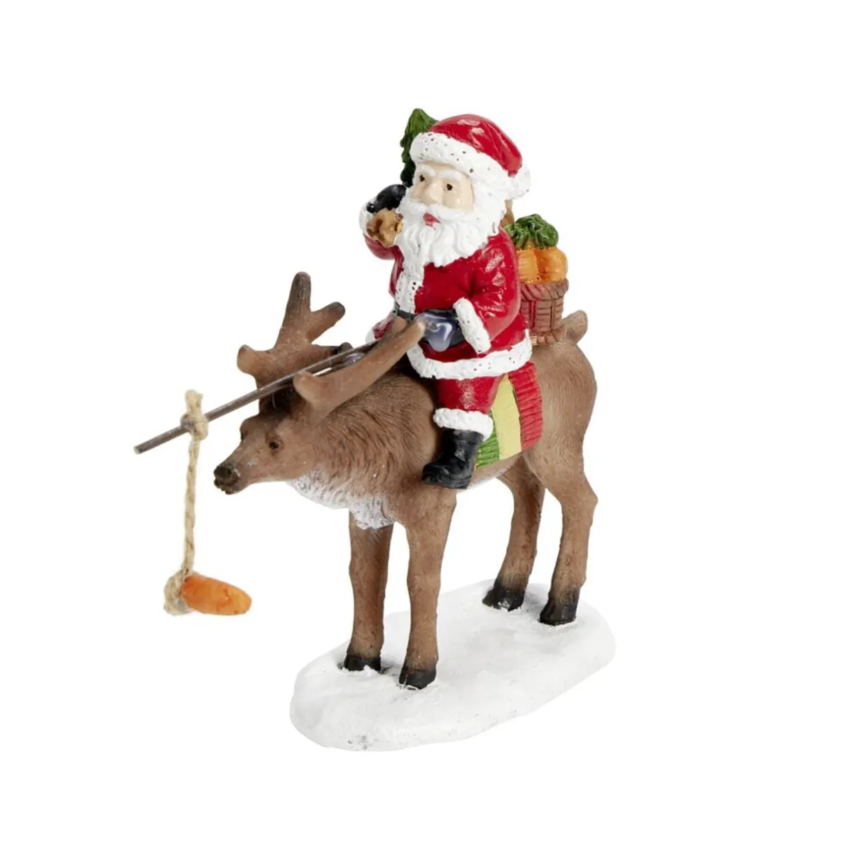 Sujet Père Noël avec renne en polyrésine 11x5xH10cm < Gifi New