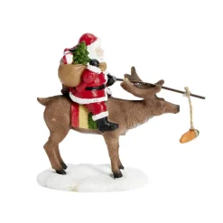 Sujet Père Noël avec renne en polyrésine 11x5xH10cm < Gifi New