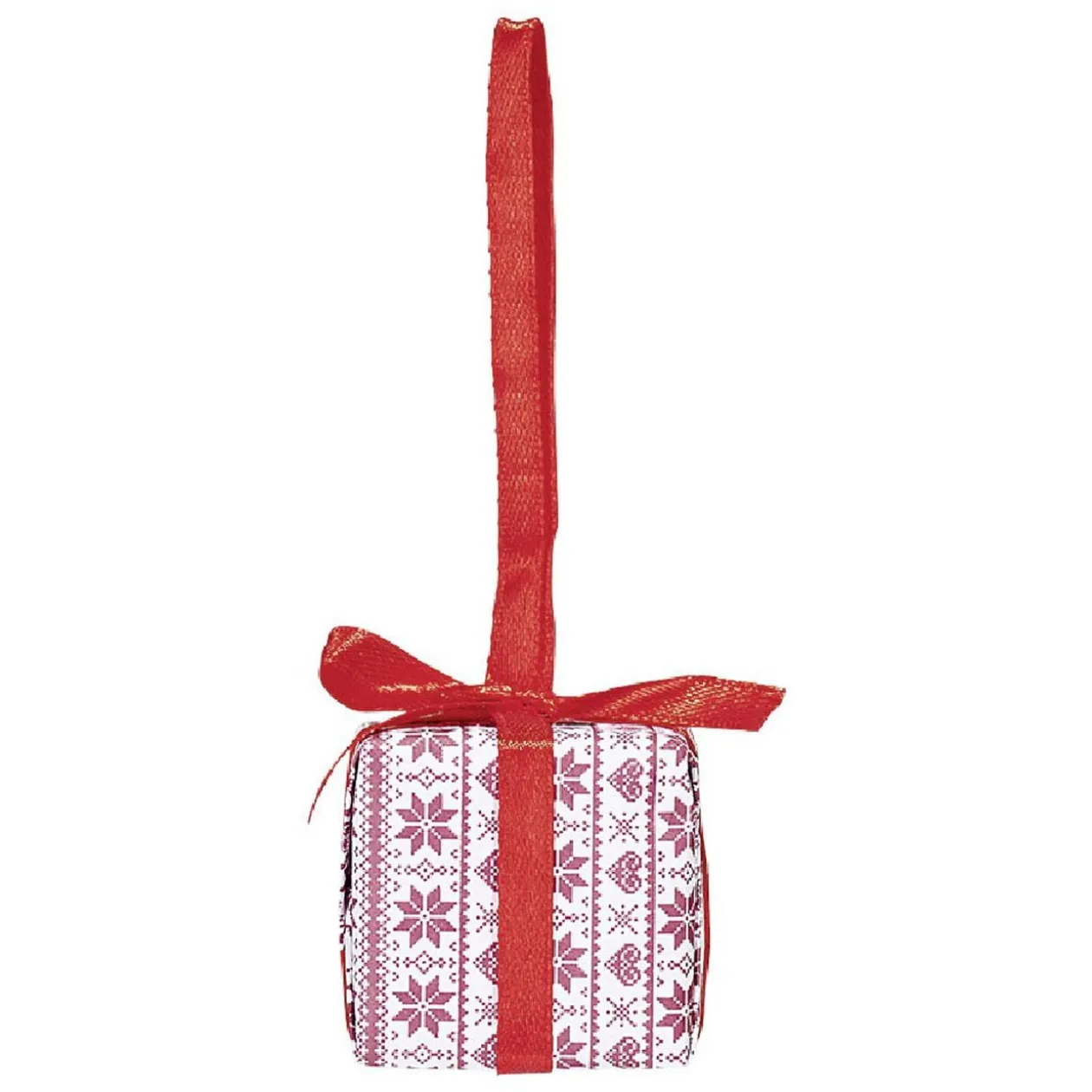 Supension forme cadeau de Noël rouge blanc x 4