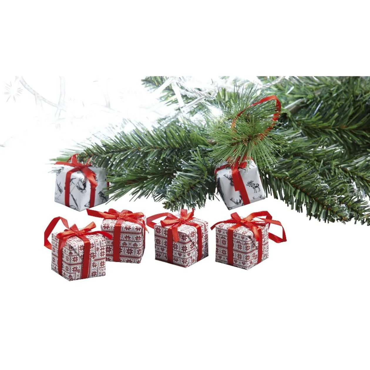 Supension forme cadeau de Noël rouge blanc x 4