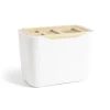 Support brosse à dent plastique blanc avec couvercle bambou 4 trous