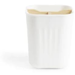 Support brosse à dents bambou et plastique blanc