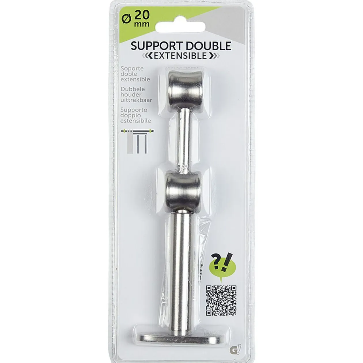 Support double extensible pour tringle gris métal