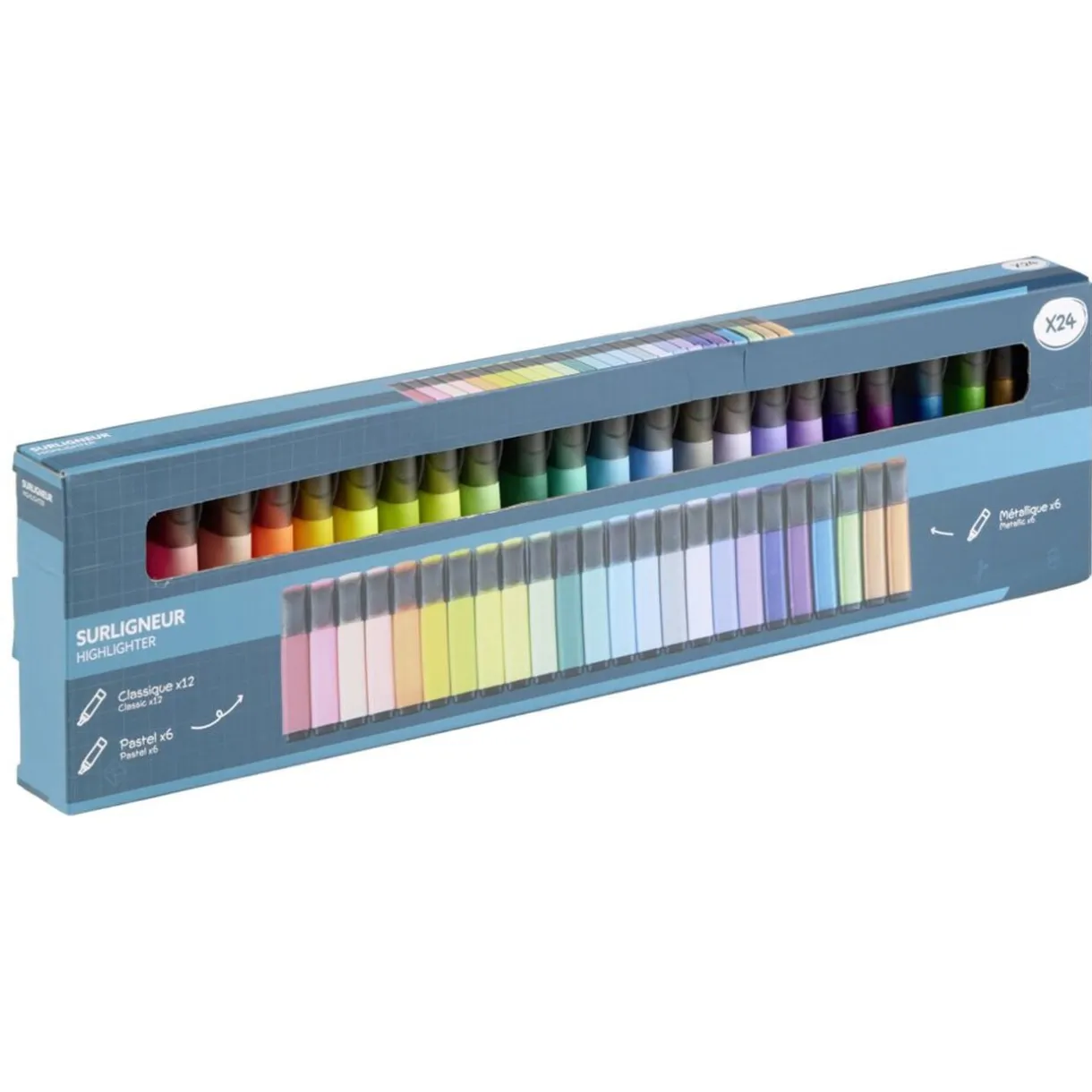 Surligneur x24 classique et pastel corps métallique L13cm < Gifi Online
