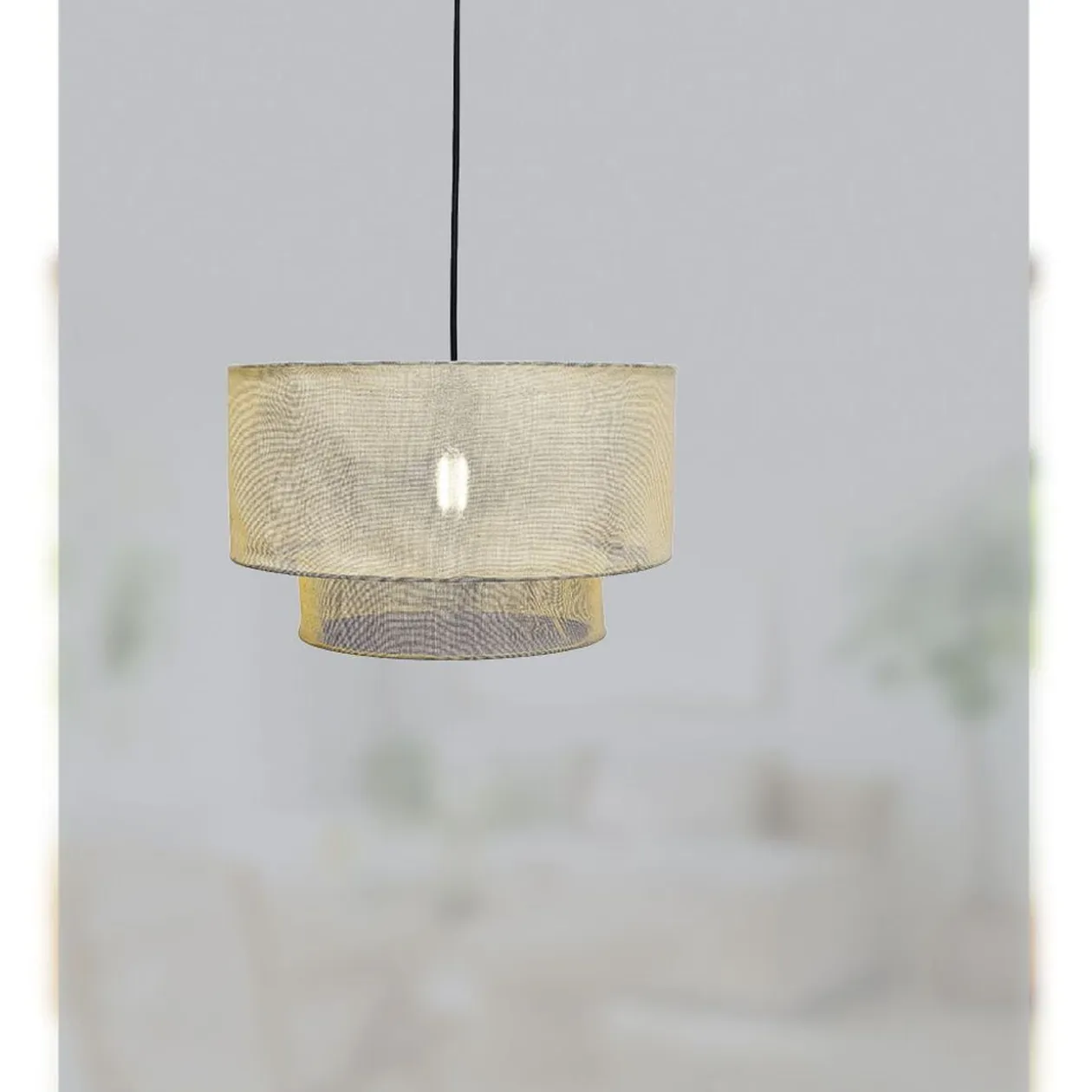 Suspension avec abat-jour en lin beige Ø40 cm
