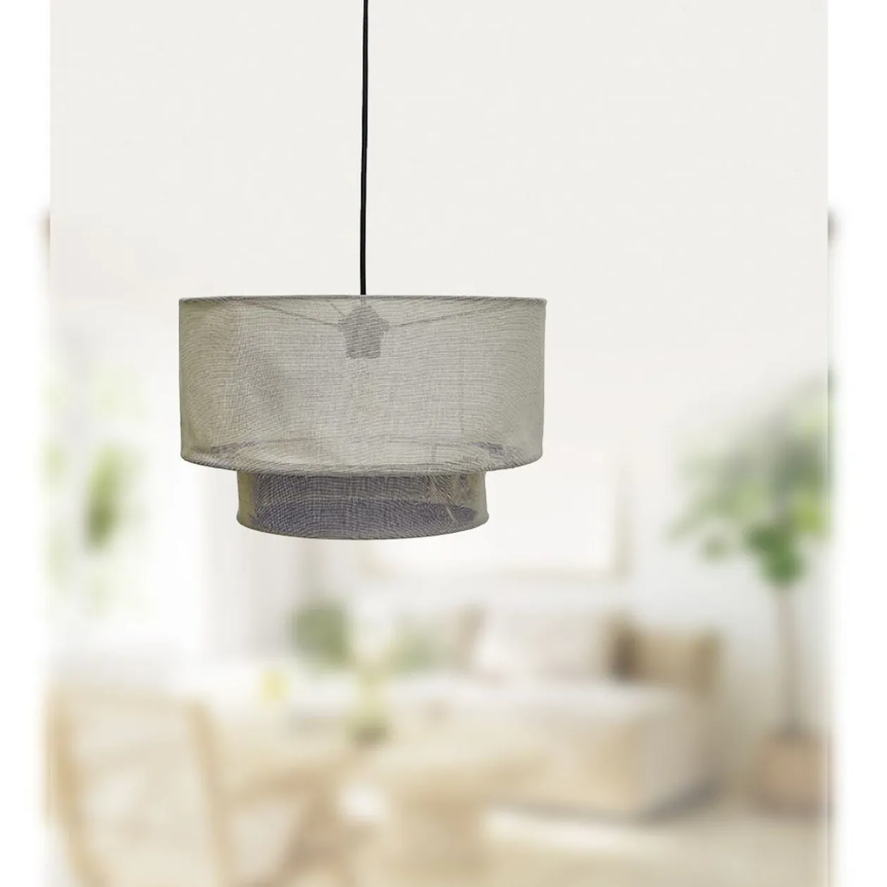 Suspension avec abat-jour en lin beige Ø40 cm